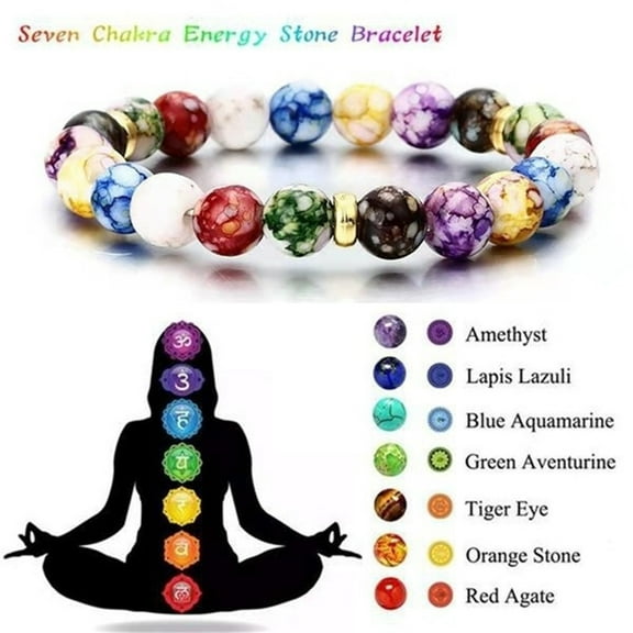 Clearance Under $5 Pitauce 7 Chakras Crystals And Healing Stones Bracelets ,Chakra Natural Stone Bracelet Lava Rock Crystal Bracelet Yoga Beaded Bracelets for Women and Men