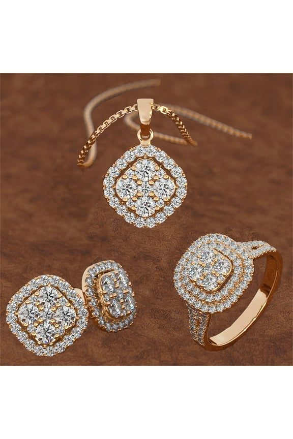 Clearance Clothes Pitauce Ladies Fashion Diamond Necklace Ring Earrings Three-piece Set for Party, Date, Wedding Enagement, Anniversary, Birthday, Gifts on Clearance