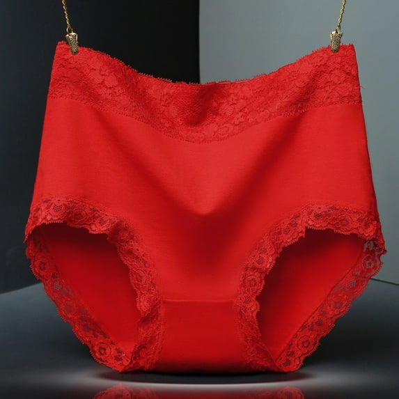 Pitauce Plus Size Underwear for Women Solid Color High Waisted Soft Comfortable Cotton Underpants Lace Embroidery Breathable Stretch Panties
