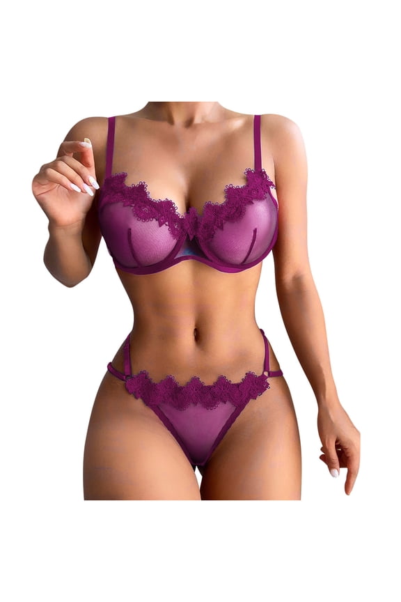 Clearance Under $5 Pitauce Sexy Lingerie Set for Women Corset Lace See Through Free Wire Racy Muslin Sleepwear Underwear Tops+Briefs Exotic Lingerie 2PC Set
