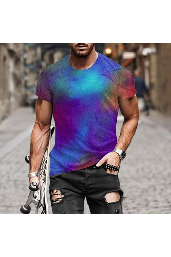 T-Shirt for Men Plus Size Tie-Dye Print Crew Neck Short Sleeve Tops Casual Oversized Fitness Sports Shirts Summer Basic Graphic Tee