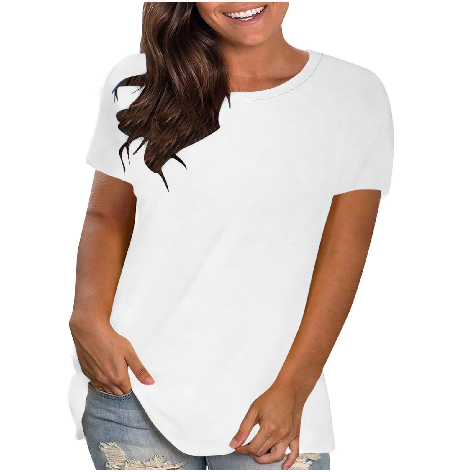 Pitauce T Shirts for Women Fashion Casual Solid Color Crewneck Short ...