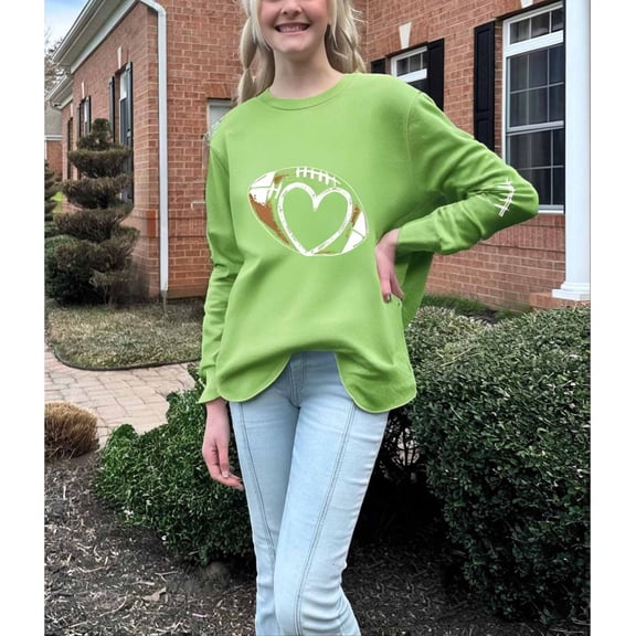 Sevevn Football Funny Sweatshirt For Women Graphic Print Sunday Casual Long Sleeve Crewneck 2025 Fall Pullover Deal of the Week Green L