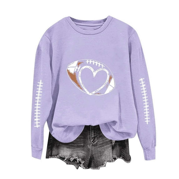 Clearance under 5!Sevevn Football Funny Sweatshirt For Women Graphic Print Sunday Casual Long Sleeve Crewneck 2025 Fall Pullover Holiday Gift Finder Purple S