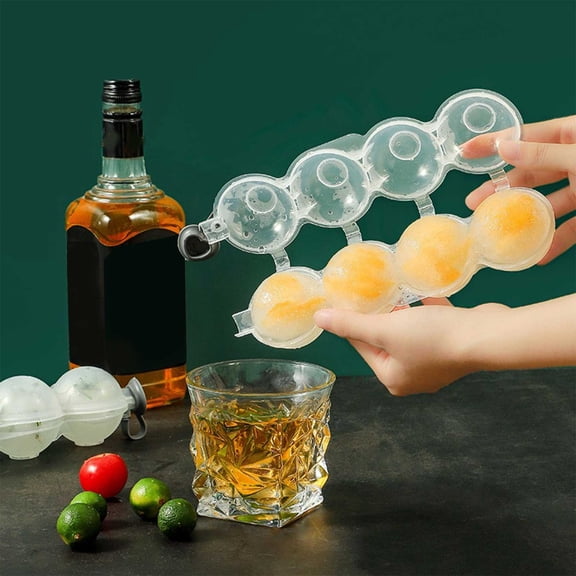 FAMTKT 4-Hole Ice Ball Maker Round Ice Ball Mould Ice Sphere Mould Round Trays Four Hole Ice Making Box, Ice Compartment