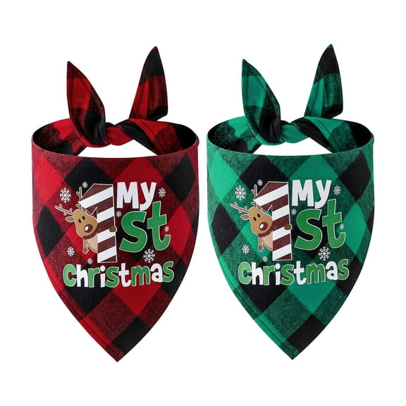 FAMTKT Dog Bandanas, 2Pc Christmas Plaid Dog Bandana Small and Medium Sized Dog Christmas Decoration, Adjustable Accessories for Small To Large Dog Puppy Cat