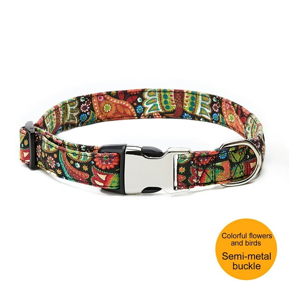 FAMTKT Dog Collar for Small Medium Large Dogs, Adjustable Soft Puppy Collars, Ethnic Pattern Personalized Half Metal Cotton Collar Pet Dog Collar