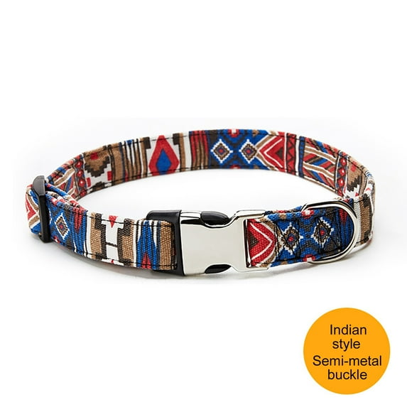 FAMTKT Dog Collar for Small Medium Large Dogs, Adjustable Soft Puppy Collars, Ethnic Pattern Personalized Half Metal Cotton Collar Pet Dog Collar