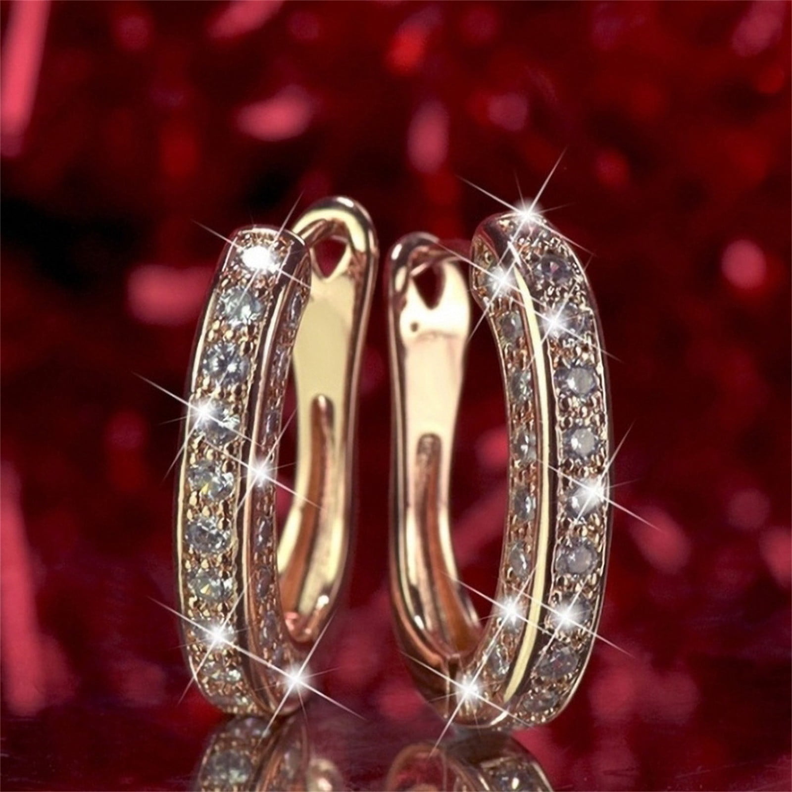 Earrings for Women, Round Gold Earrings for Women Rose Gold Glitter Diamond Fashion Hoop Ear Piercing Womens Earring