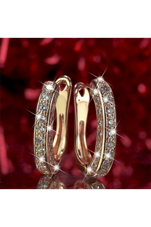 FAMTKT Earrings for Women, Round Gold Earrings for Women Rose Gold Glitter Diamond Fashion Hoop Ear Piercing Womens Earring