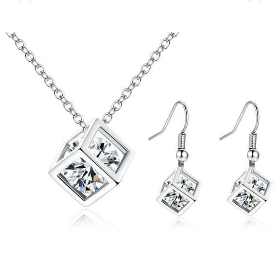 FAMTKT Fashion Crystal Drop Necklace Earrings Set for Women Dangle Earrings Long Jewelry Set for Valentine's Day Mother's Day Anniversary Birthday Christmas Gifts
