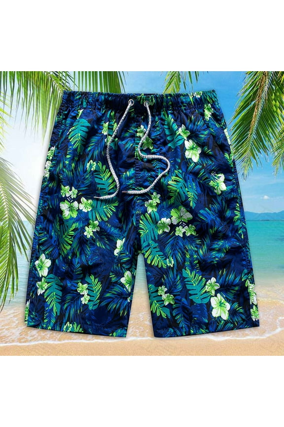 FAMTKT Men's Swim Trunks, Men's Five-point Quick-drying Sports Surfing Printing Plus Size Seaside Vacation Beach Shorts Swimming Trunks, Hawaiian Style Clothing