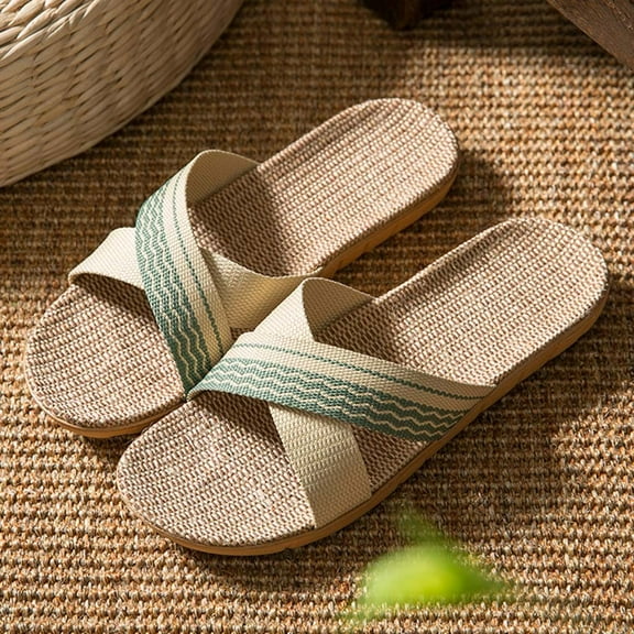 FAMTKT Men's and Women's Sandals, Women Summer Slippers Home Couple Indoor Slippers Linen Cross Daily Slippers
