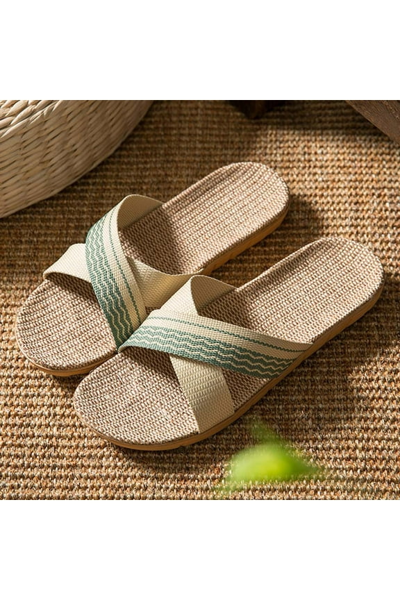 FAMTKT Men's and Women's Sandals, Women Summer Slippers Home Couple Indoor Slippers Linen Cross Daily Slippers