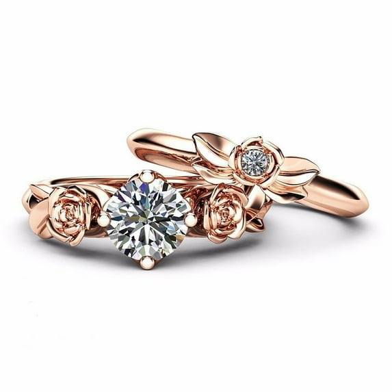 FAMTKT Mothers Day Gifts, Ladies Fashion Creative Rose Flower Diamond Couple Ring, Birthday Gifts for Women