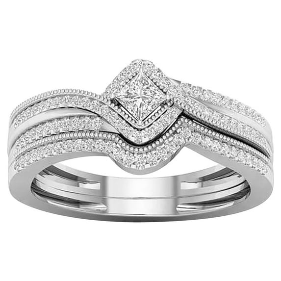 FAMTKT Rhinestone Rings Set for Women 2PCS Stackable Bands Engagement Wedding Promise Rings Fine Jewelry for Valentine's Day Mother's Day Anniversary Birthday Christmas Gifts