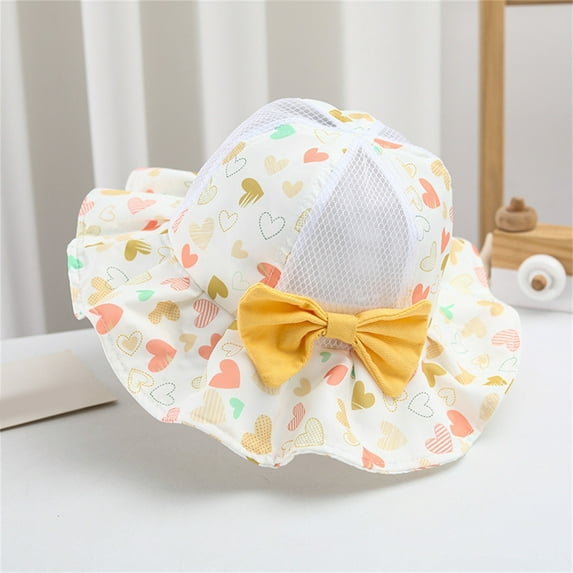 Clearance under $5-Shldybc Toddler Baby Summer Sun Protection Fashion Heart Print Mesh Breathable Sun-hat Cute Sunscreen Hat Cap, Baby Sun Hat on Clearance( Yellow, 1-4 Years )