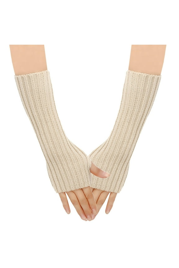 FAMTKT Women's Long Fingerless Gloves Warmer Thumbhole Elbow Length Gloves, Knitted Fake Sleeves, Exposed Finger, Warm Arm Gloves