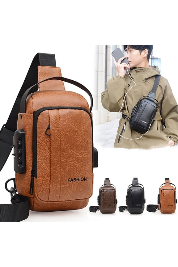 Shoulder Bag Sling Bag,Motorcycle Bag Men's Backpack Lightweight USB Interface Password Lock-Theft Chest Bag Multifunctional Shoulder Crossbody Bag for Daily Use