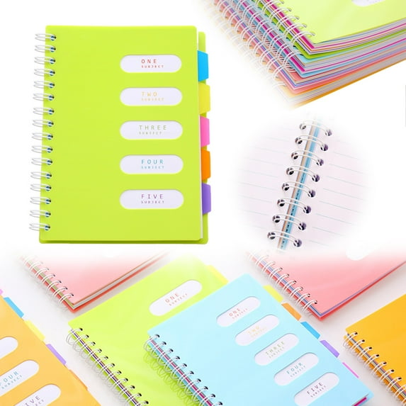 5 Subject Notebook, Light Blue 8.4Inch x 6.7Inch A5 Spiral Notebook With Waterproof Plastic Softcover, 240 Pages College Ruled Papers With 5 Sheets Colorful Movable Dividers