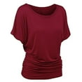 thumbnail image 1 of Clearance Under 5 UsYezik Summer Tops for Women Short Sleeve Ruched T Shirt Trendy Cute Smocked Solid Round Neck Blouses Summer Tops Blouses T Shirt Anniversary Gifts for Women Wine XXL, 1 of 4
