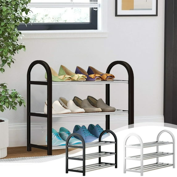 under $5 Usloyux 3-Tier Metal Shoe Rack Organizer,Multifunctional Home Shoes Shelf Storage for Entryway,Dorm,Garage,Hallway,under the Table,Space Saving