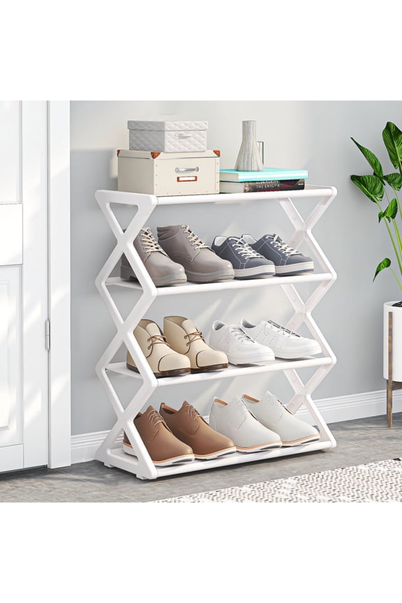 under $5 Usloyux 4 Tier Free Standing Shoe Rack for Closet Holds 8-12 Pairs Shoe Organizer Stackable Shoe Storage Shelf for Entryway, Closet, Garage, Bedroom, Cloakroom