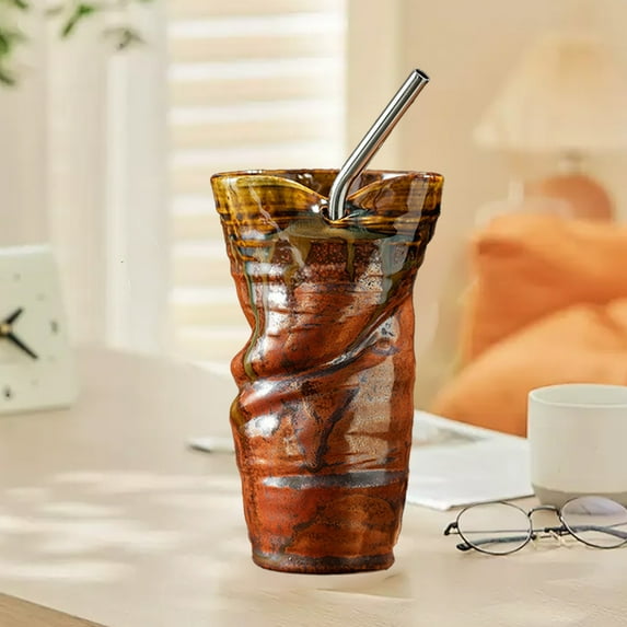 under $5 Usloyux Ceramic Cup with Straw, Vintage Porcelain Coffee Mug, Handmade Mugs for Espresso Latte drink, Handleless, Dishwasher & Microwave Safe, Large Capacity