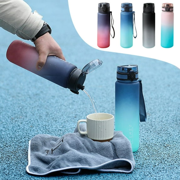 under $5 Usloyux Gradient Color Water Bottle , Durable and Leakproof Water Bottles Easy Clean Brush for Gym, Travel, Home, School, Office 650ml