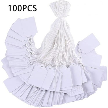 Clearance Under $5 White Price Tag with Rope - 100Pre-Strapped Labels Pricing,Paper Hangtag Product Label,Garage/Yard Sale Tags Clothing Tags Jewelry Tags for Labeling 3.94X 2.76Inch