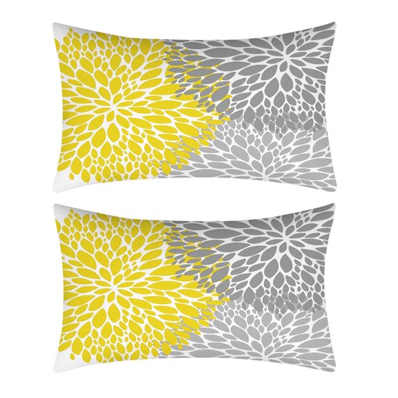 Clearance under $5 Yellow Blue Flower Pillow 12x20 Inch Set of 2 Outdoor Throw Pillows Outdoor Decor for Living Room Sofa Patio Funiture Garden Floral Polyester Pillow