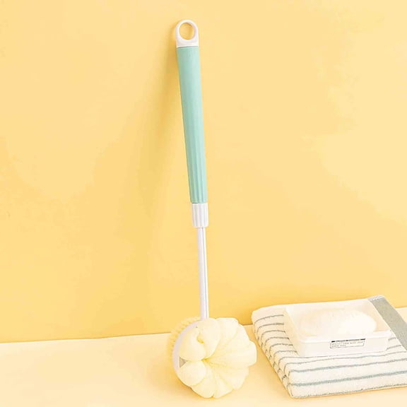 Clearance Under $5!Yyuenw Back Scrub Brush for Shower, nti-Slip Plastic 9 ''-15 '' Handle Loofah on a Stick with Fluffy Shower Sponge, PE Soft Mesh Shower Loofahs