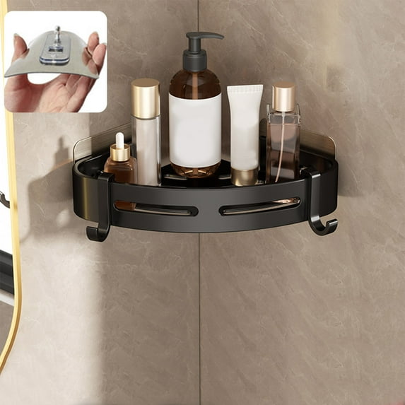 Clearance Under $5!Yyuenw Bathroom Corner Adhesive Shower Caddy with 2 Hook, No Drilling Bathroom Shower Organizer Storage Rack Adhesive, Only for 90-Degree Corner