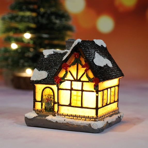 Clearance Under $5!Yyuenw Christmas Resin House Lighted LED Warm Light Christmas Houses with Figurines and Snow for Desktop Ornaments Battery Operated Landscape Decor Christmas Decoration