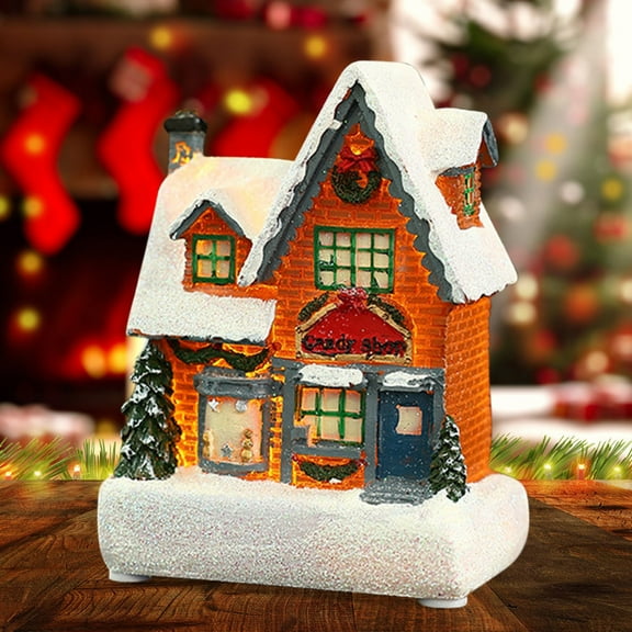 Clearance Under $5!Yyuenw Christmas Village Houses Christmas Ornament LED Lighted Resin House Miniature DIY Christmas Scene Winter House for Holiday Party Home Indoor Decor
