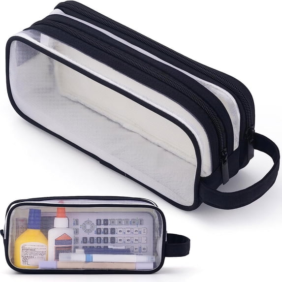 Clearance Under $5!Yyuenw Clear Grid Mesh Pencil Case,Clearly Visible Grid Pencil Pouch, Multifunction Pencil Pouch Transparent Makeup Bag for Teen Student College Business Travel Office Adult
