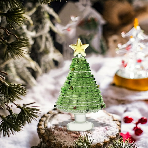 Clearance Under $5!Yyuenw Mini Glass Christmas Tree Small Glass Christmas Tree Christmas Dollhouse Miniature Mini Winter Figurines For Crafts Holiday Xmas Party Decor