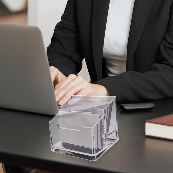 Clearance Under $5!Yyuenw Plastic Card Holder for Desk 2 Tier 2 Slots, Clear Business Name Card Display Stand, Desk Accessory Business Name Card Organizer