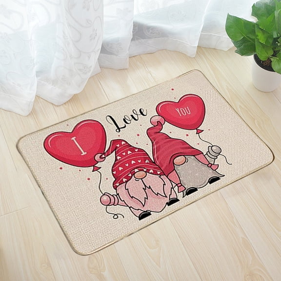 Clearance Under $5!Yyuenw Valentines Day Door Mat,Gnome Love Heart Hello Welcome Doormat Rubber Back Front Door Decorative Floor Mat for Valentine's Day Decor Indoor Outdoor, Non-slip 16x24 Inch