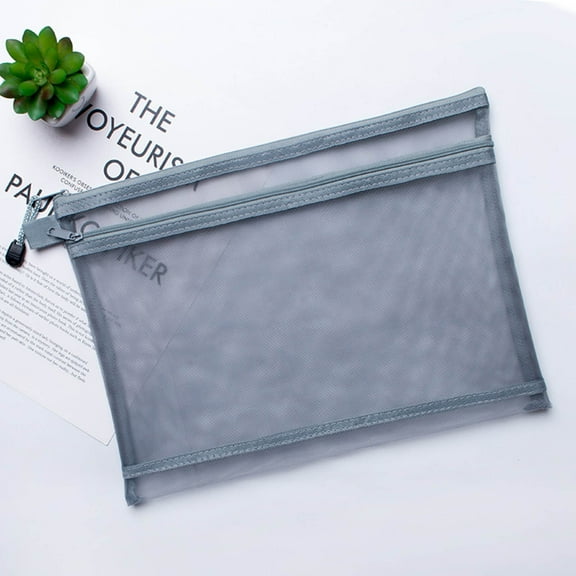 kladzum Clear Pencil Case, Mesh Zipper Pen Pouch, Pencil Storage Bag Transparent Double-layer Mesh File Bag, Information Bag, Student Test Paper Storage Bag, Pen Bag, Clear Bag