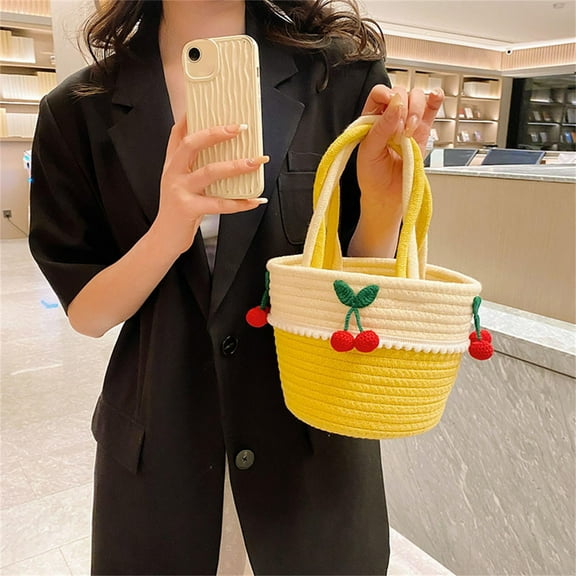 Clearance 50% ZKCCNUK Storage Cute Handheld Storage Bag For Women's New Cotton Thread Leisure Straw Woven Bag, Fashionable Beach Vacation Woven Bag, Storage Containers for Home