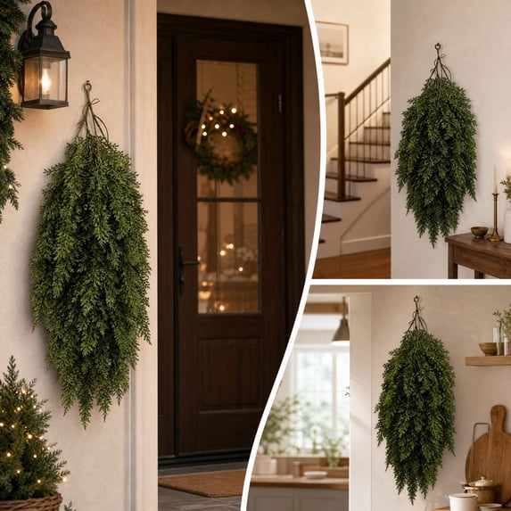 Clearance! 50CM 1.6FT Christmas Pine Needle Wall Hanging Garland A, Artificial Pine Greenery Vine, Festive Holiday Door Window Mantel Decor, Small Hanging Decoration