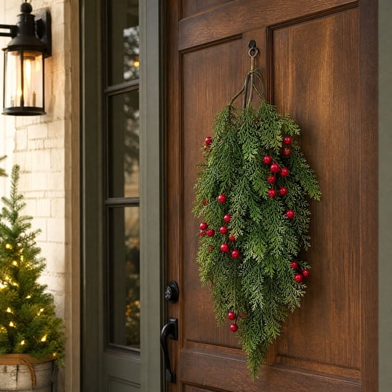 Clearance! 50CM 1.6FT Christmas Pine Needle Wall Hanging Garland B, Artificial Pine Greenery Vine, Festive Holiday Door Window Mantel Decor, Small Hanging Decoration
