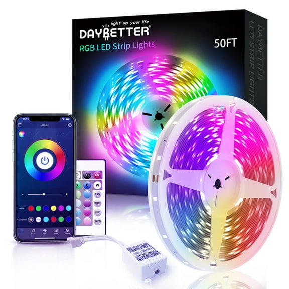 Daybetter 50FT LED Strip Lights, Music Sync 5050 RGB Color Changing LED Lights Strip with Phone Bluet