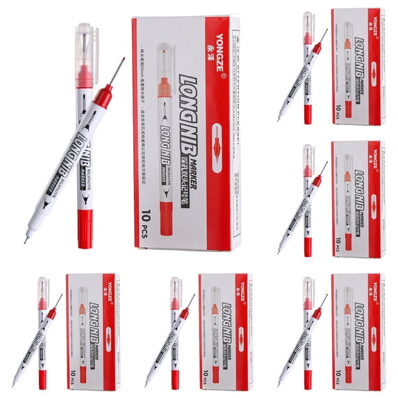 Clearance 5PCS Long Head Deep Hole Marker Pens,20Mm Long Nib Marker,Longs Nose Markers,Waterproof Construction Markers Marking Tool,Permanent Markers Carpenter Ink Marker Pens,Metal Marking Pens,Red