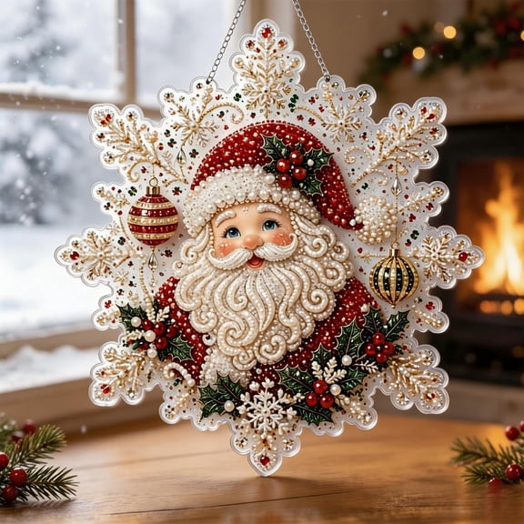 Clearance 5d Pearl Diamond Art Christmas, Suncatcher Kit Christmas Crafts for Adults, Santa Pattern Pearl Diamond Art Christmas for Home Wall Decor