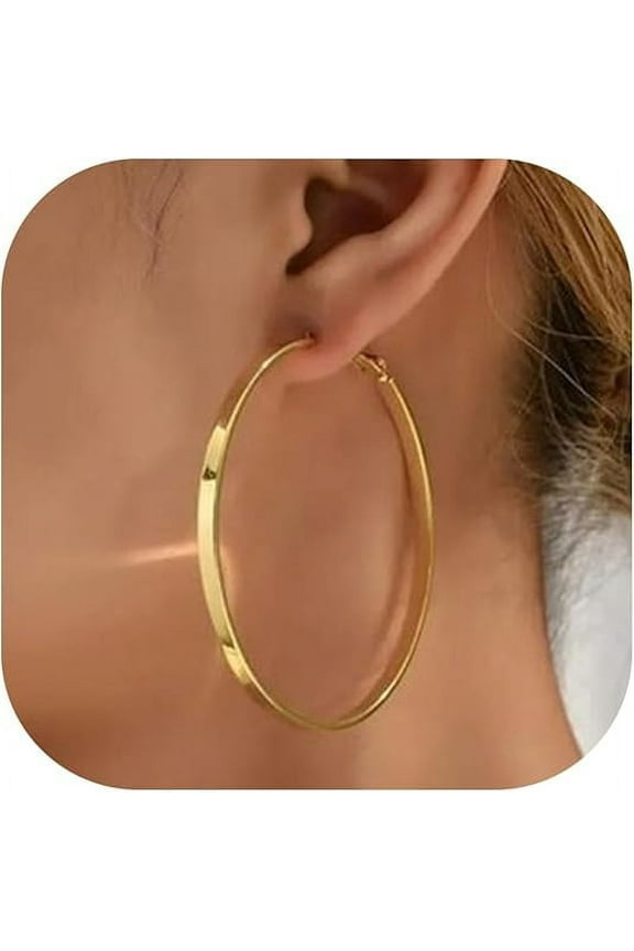 Clearance 5mm Wide Gold Hoop Earrings for Women Trendy 14K Gold Plated Large Big Flat Hoop Earrings Non Tarnish Everyday Earrings Jewelry for Women1 pair