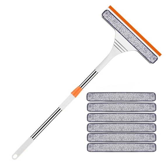 Clearance Under $6, 1 Pack 2-in-1 Window Squeegee and Scrubber, Extendable Cleaning Tool, Telescopic Glass Cleaner with Flexible Head for High Windows and Showers, Plastic(H)