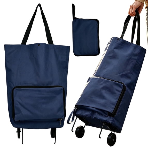 Clearance Under $6.19Foldable Grocery Cart Bag, Rolling Shopping Tote with Smooth Wheels, Heavy Duty Collapsible Laundry Trolley for Market Trips and Travel