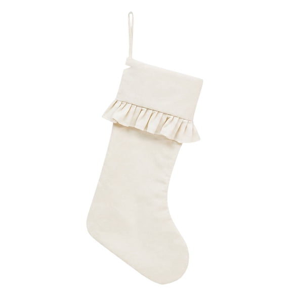 Clearance Under $6 1PC Ruffled Christmas Stocking, White Velvet Xmas Stocking with White Cuff, Large Hanging Stocking for Fireplace Tree Holiday Decor